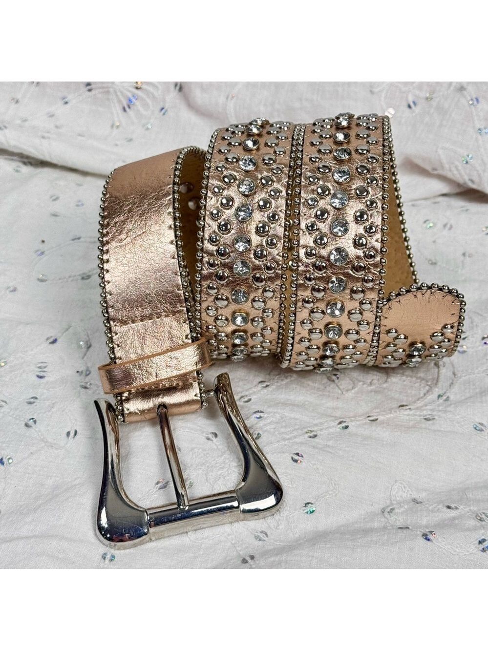 Metallic Pink Rhinestone Studded Belt – M/L (Fits 32”-36”) – New Condition